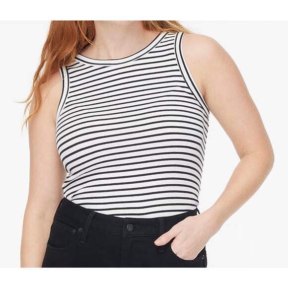 J Crew Factory | NWT | Striped ribbed tank top White Black | Sz S - Picture 1 of 7
